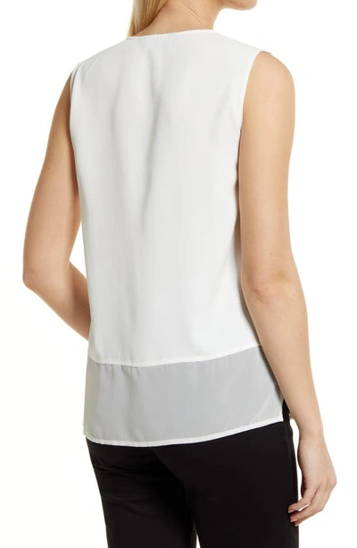 Ming Wang Sheer Hem Crêpe De Chine Sleeveless Top In White