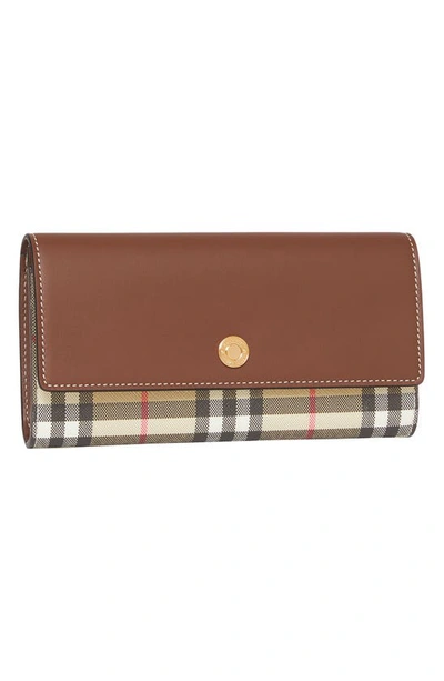Burberry Halton Check E-canvas & Leather Continental Wallet In Tan