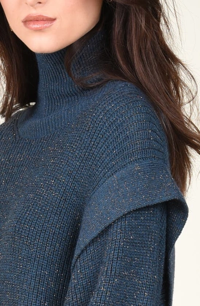Shop Molly Bracken Sparkle Knit Turtleneck Sweater In Blue