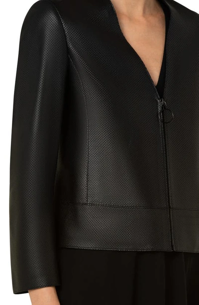 Shop Akris Punto Front Zip Crop Perforated Leather Jacket In 009-black