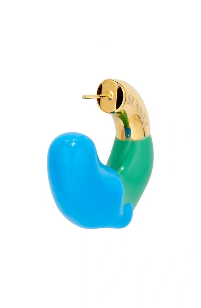 Shop Sunnei Small Rubberized Hoop Earrings In Green / Azure