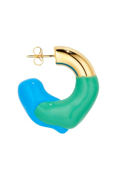 Shop Sunnei Small Rubberized Hoop Earrings In Green / Azure