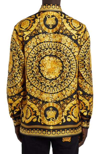 Versace Silk Printed Shirt For Men In Black Gold