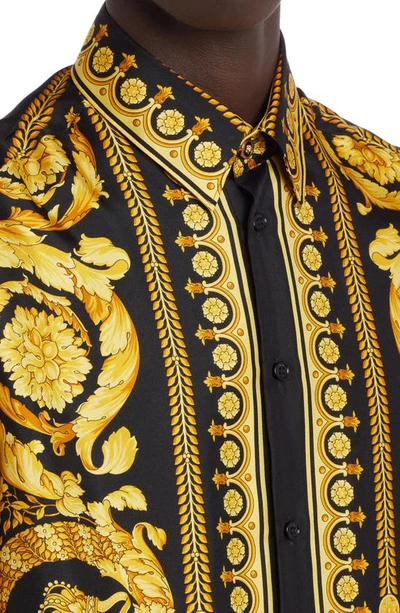 Versace Silk Printed Shirt For Men In Black Gold