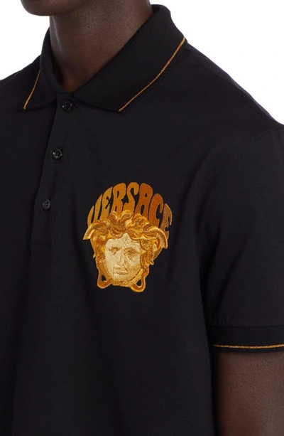 Shop Versace Medusa Tipped Piqué Polo In Black