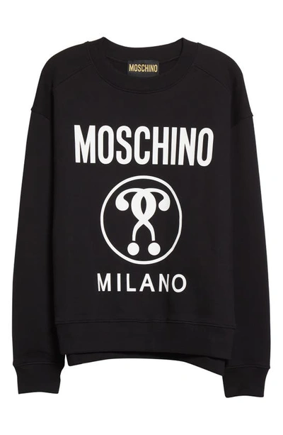 Shop Moschino Question Mark Logo Organic Cotton Sweatshirt In 1555 Fantasy Print Black