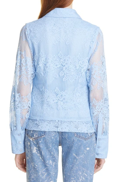 Shop Ganni Lace Long Sleeve Blouse In Placid Blue