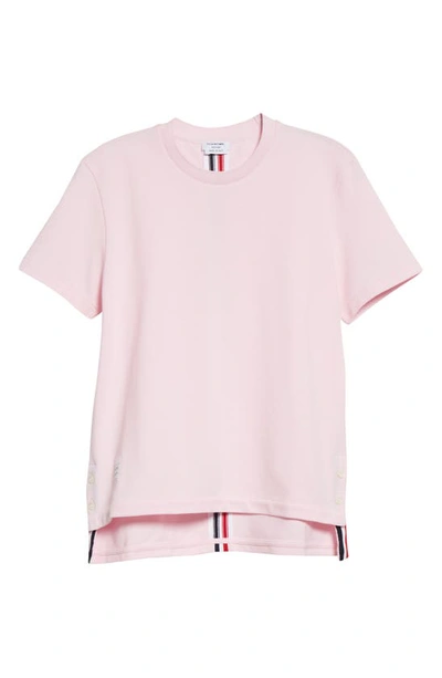 Shop Thom Browne Tricolor Stripe Cotton Piqué T-shirt In Light Pink