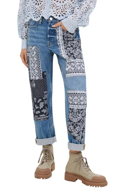 Salie beneden Onderzoek Maje Pandana Mid-rise Bandana Patch Straight-leg Jeans In Blue | ModeSens