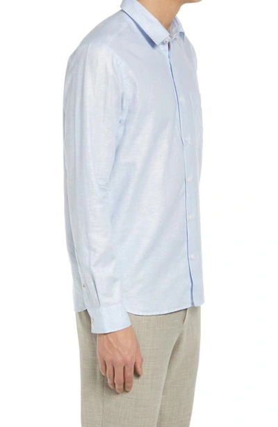 Shop Ted Baker Remark Slim Fit Solid Linen & Cotton Button-up Shirt In Light Blue