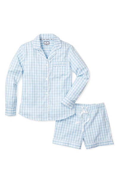 Shop Petite Plume Gingham Check Short Cotton Pajamas In Blue