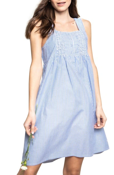Shop Petite Plume Stripe Cotton Nightgown In Blue
