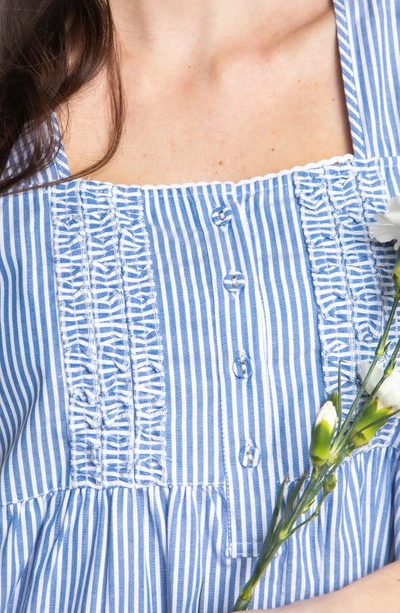 Shop Petite Plume Stripe Cotton Nightgown In Blue