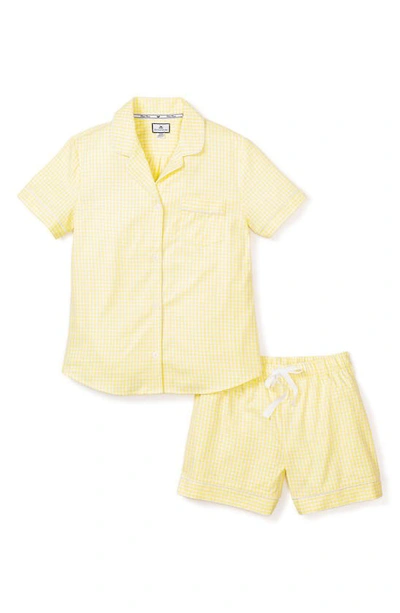 Petite Plume Gingham Check Short Cotton Pajamas In Yellow