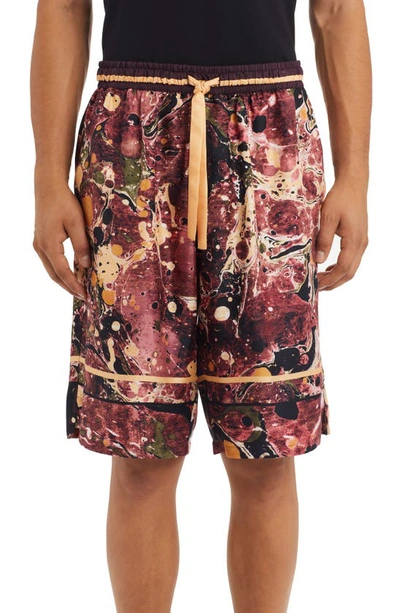 Shop Dolce & Gabbana Marbled Silk Shorts In Marbled Mix Bordeaux