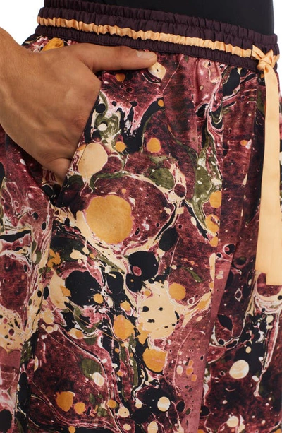 Shop Dolce & Gabbana Marbled Silk Shorts In Marbled Mix Bordeaux