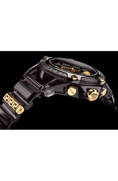 Shop Versace Icon Active Chronograph Silicone Strap Watch, 44mm In Black Black
