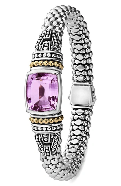 Lagos 18k Gold And Sterling Silver Caviar Color Bracelet With Amethyst In Amethyst