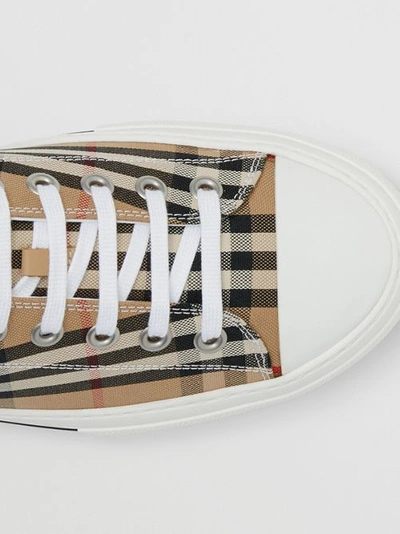 Burberry Beige Cotton Sneakers With Casual Chic Check Pattern In Archive Beige