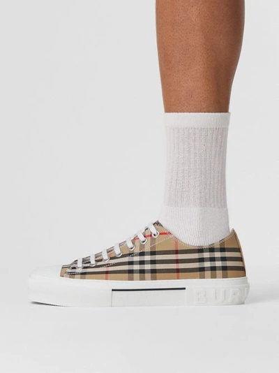 Burberry Beige Cotton Sneakers With Casual Chic Check Pattern In Archive Beige