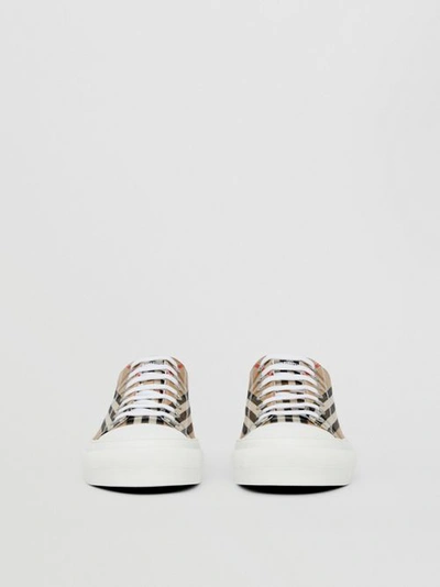 Burberry Beige Cotton Sneakers With Casual Chic Check Pattern In Archive Beige