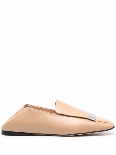 Shop Sergio Rossi Women's Beige Leather Loafers