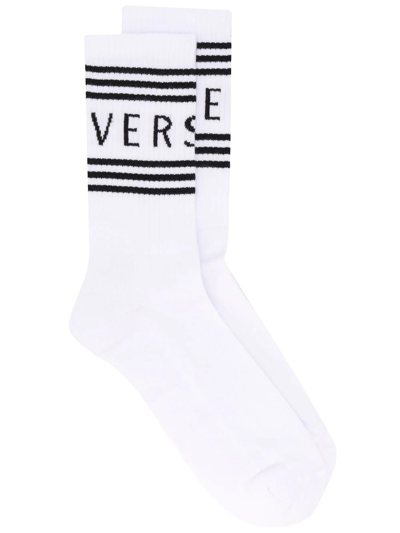 Shop Versace White Printed Socks
