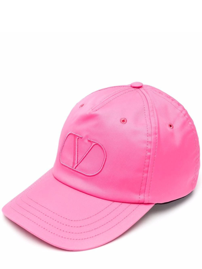Shop Valentino Pink Baseball Cap With Embroidery