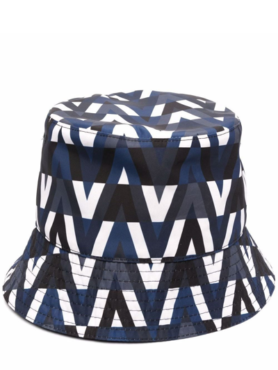 Shop Valentino Reversible Blue Optical  Bucket Hat