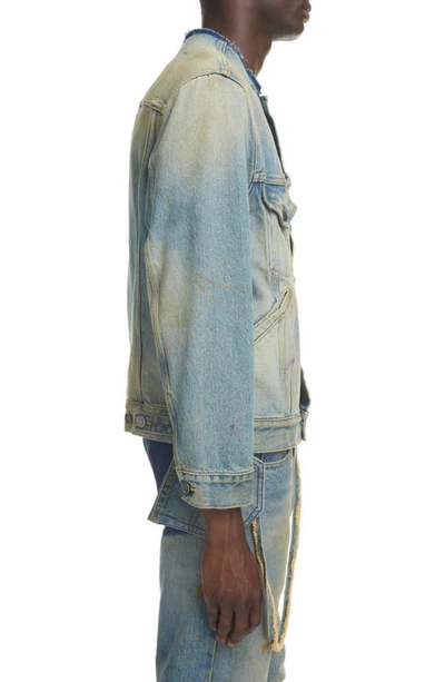 Shop Maison Margiela Collarless Denim Jacket In Dirty Wash