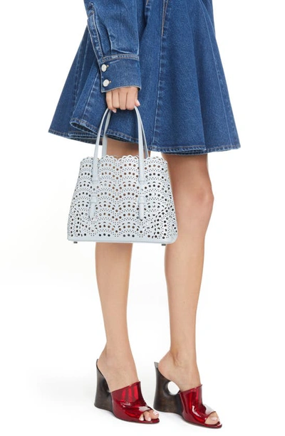 Shop Alaïa Small Mina Perforated Leather Tote In Grey