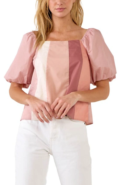 English Factory Puff Sleeve Colorblock Top In Multi
