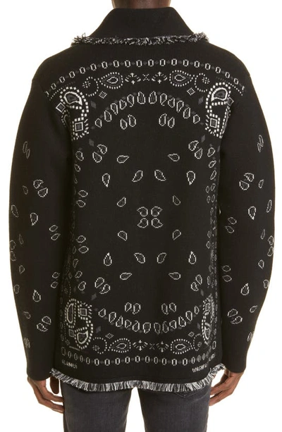 Shop Alanui Icon Bandana Jacquard Cashmere Cardigan In Embassy Black