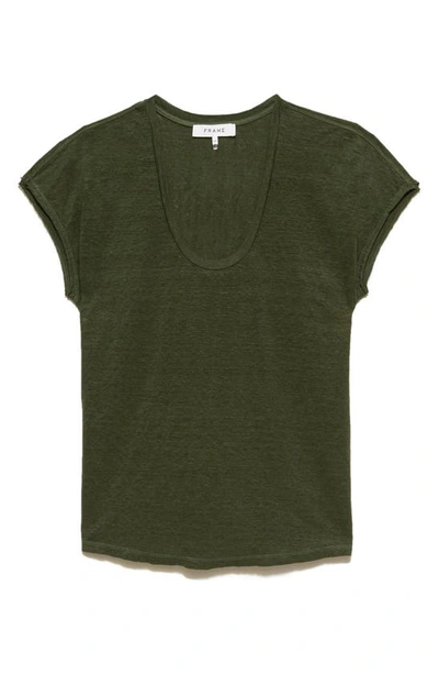 Shop Frame Easy Scoop Neck Organic Linen T-shirt In Fatigue