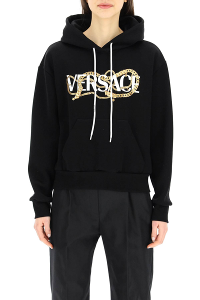 Shop Versace Chain Logo Hoodie In Mixed Colours