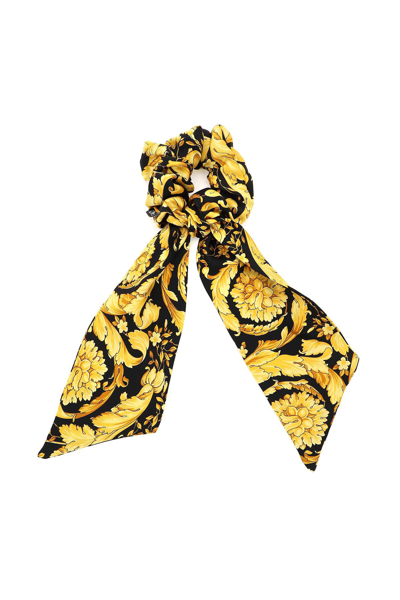 Shop Versace Barocco Print Silk Scrunchie In Mixed Colours