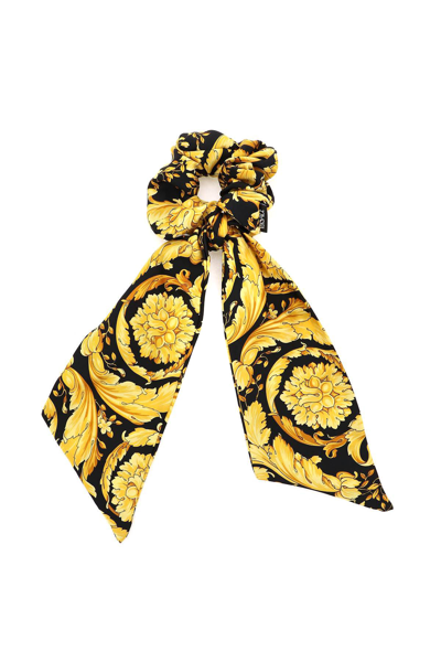 Shop Versace Barocco Print Silk Scrunchie In Mixed Colours