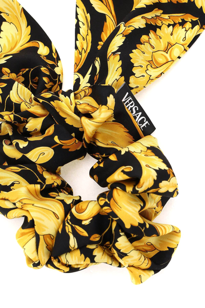 Shop Versace Barocco Print Silk Scrunchie In Mixed Colours