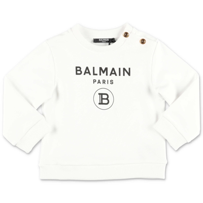 Shop Balmain Felpa Bianca In Cotone In Bianco