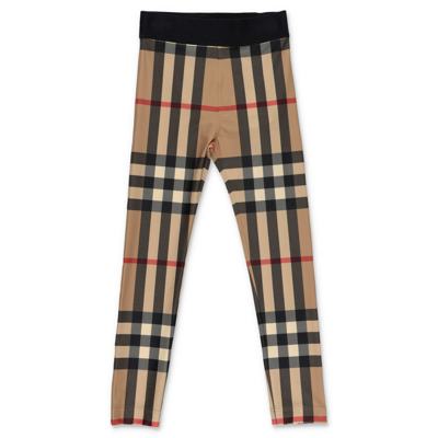 Shop Burberry Leggings Check In Techno Tessuto