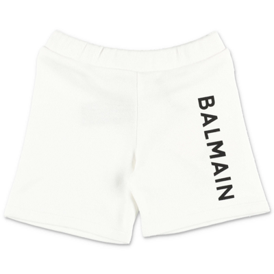 Shop Balmain Shorts Bianco In Felpa Di Cotone