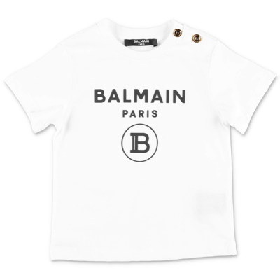 Shop Balmain T-shirt Bianca In Jersey Di Cotone In Bianco