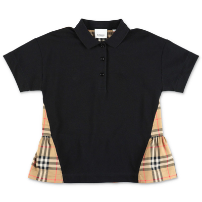 Shop Burberry Polo Nera E Vintage Check In Cotone Con Pannelli A Contrasto In Nero