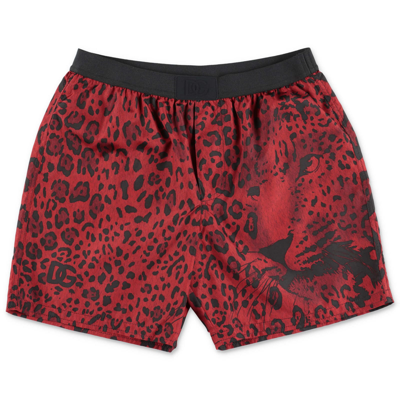 Shop Dolce & Gabbana Costume Shorts Da Mare Animalier In Nylon In Rosso
