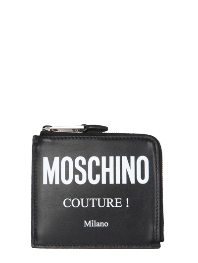 Shop Moschino Square Wallet With Leather Logo In Nero