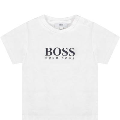 Shop Hugo Boss White T-shirt For Baby Boy With Logo