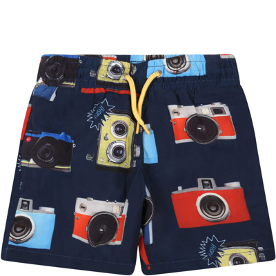 Shop Paul Smith Junior Blue Swimshort For Boy With Prints