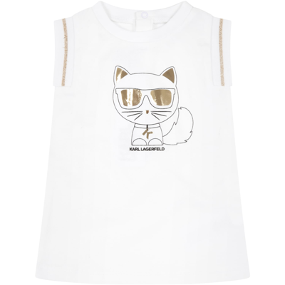Shop Karl Lagerfeld White Dress For Baby Girl With Choupette