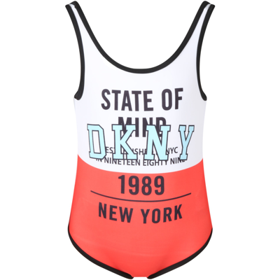 Shop Dkny Multicolor Swimsuit For Girl With Logo In Orange