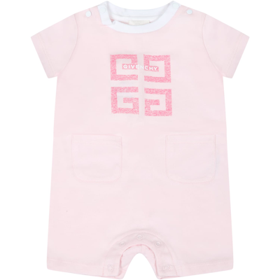Shop Givenchy Pink Romper For Baby Girl With Fuchsia And White Logo